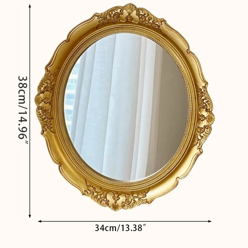 Luxury Home Bedroom Homestay Decoration Nordic Embossed Hanging Mirror Vintage Golden Makeup Mirror European Style