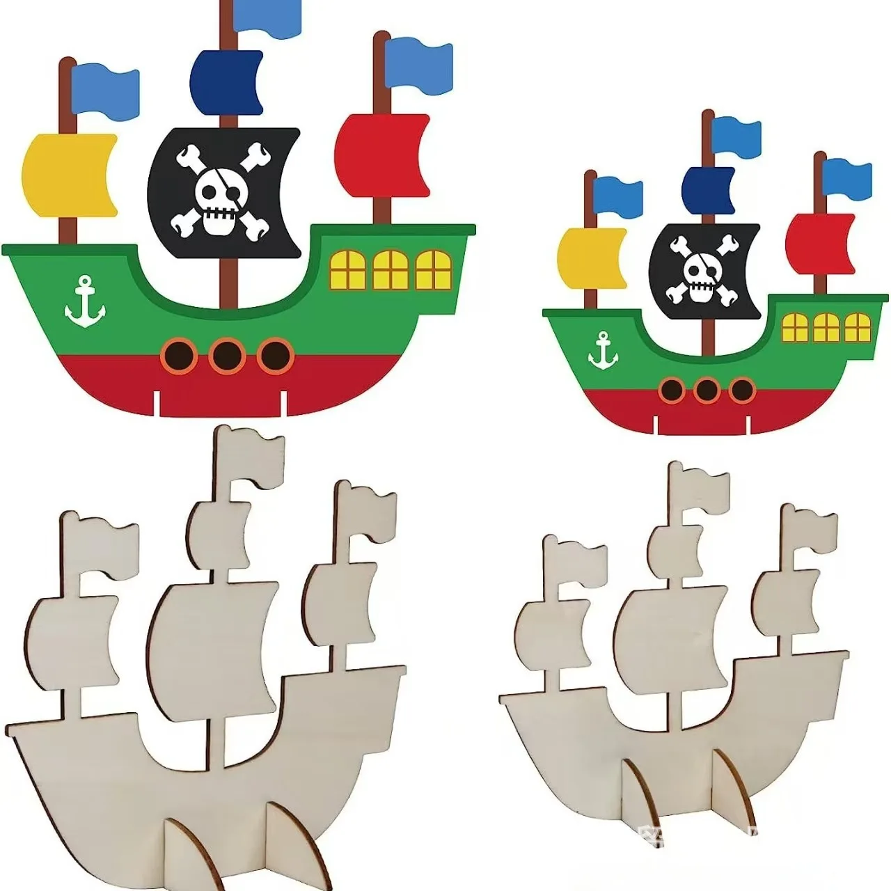 Diy Wooden Pirate Ships Are Suitable For Treasure Hunting Games, Pirate Graffiti, Sailboat Assembly, And Wooden Handicrafts