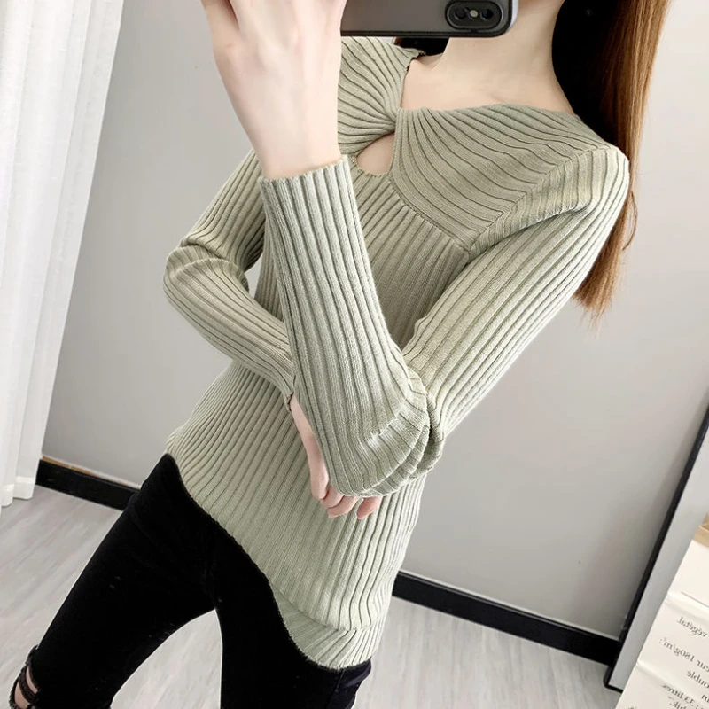 Pullover Women Autumn Simple Basic Solid All-match Comfortable Classic Leisure Elegant Ladies Design Hollow Out Retro Fashion