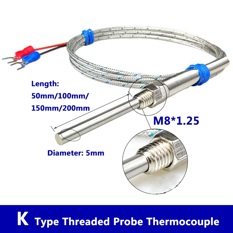 High Precision Termocouple Type K with M8 Screw Thread Stainless Steel Rapid Response for Industrial Monitoring