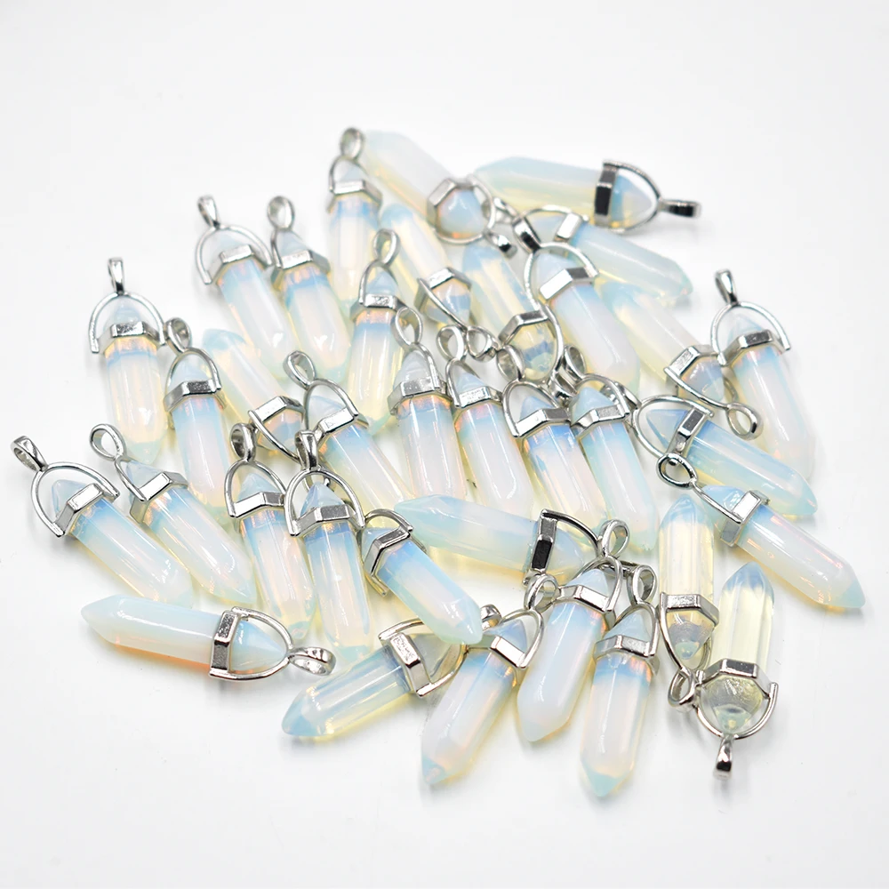 Wholesale 24 50 100pcs/lot fashion good quality opal stone pillar shape point Chakra charms pendant for jewelry making free