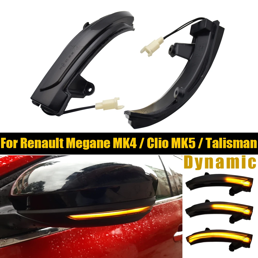 2pcs Side Mirror LED Turn Signal Arrow Light For Renault Megane MK4 IV Talisman 2016-2019 Clio V MK5 2020 2021 Dynamic Blinker