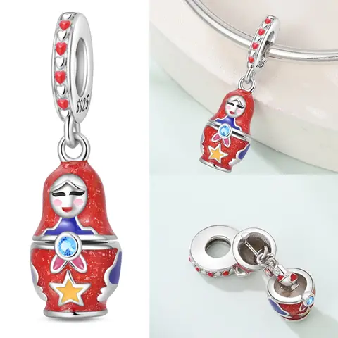 925 Sterling Silver Matryoshka Russian Doll Charms Locket Hollow Openable zircon Beads for Bracelet Jewelry Gift for Women Girls