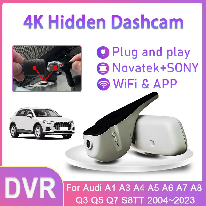 4K UHD 2160P Plug And Play Wifi Dash Cam Video Recorder OEM Style Car DVR For Audi A1 A3 A4 A5 A6 A7 A8 Q3 Q5 Q7 S8TT 2004~2023