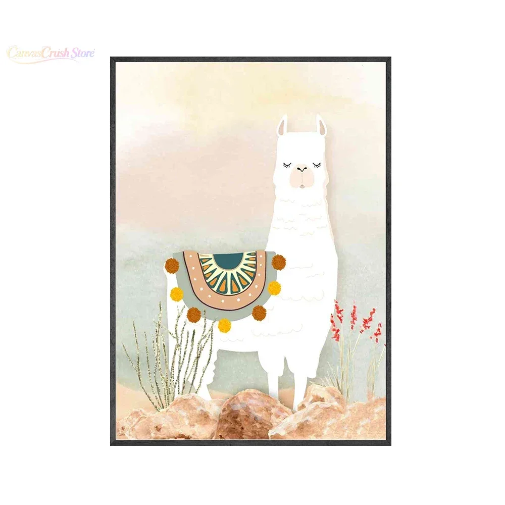 Llama and Cactus Nursery Poster Print Abstract Desert Canvas Painting Boy Gift Wall Art Pictures For Boho Kids Room Home 2026