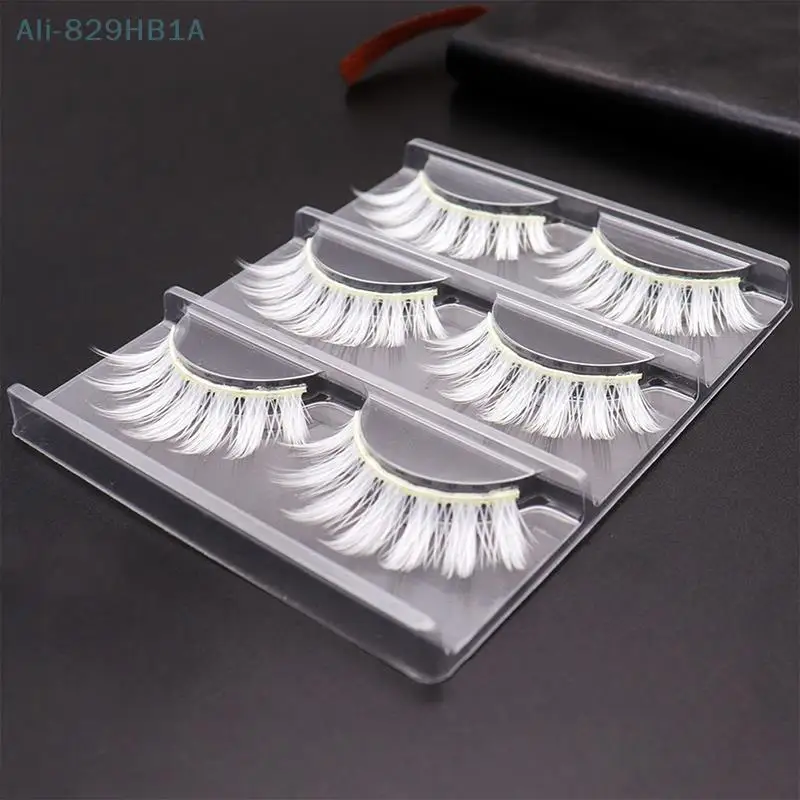 3pair White Eyelashes Cosplay Makeup Natural Long Cross Strip False Eye Lashes