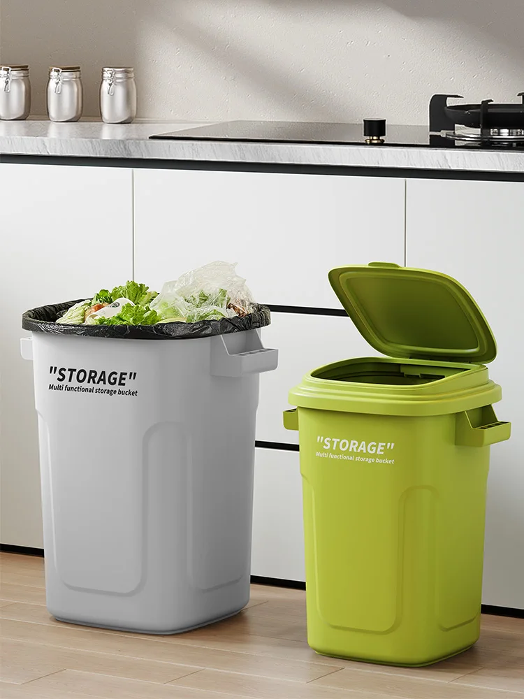 Industrial Style Large Capacity Trash Can with Lid for Kitchen Living Room Bedroom Bathroom Home Use Thick Plastic Garbage Bin