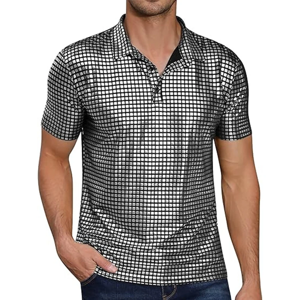 Brand New T Shirt Costume Short Sleeve Slight Stretch Summer Top Button Down Casual Costume Disco Daily Holiday