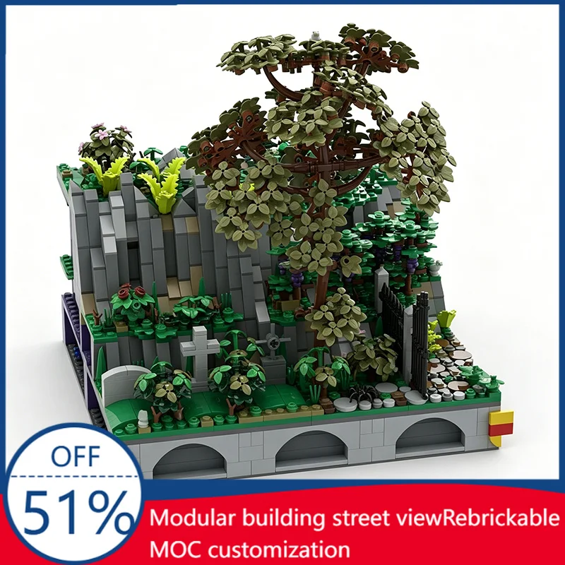 NEW 1933PCS Medieval Castle Hohengeroldseck Landscape Graveyard Model Custom Building Blocks DIY Assembly Educational Toys Gifts