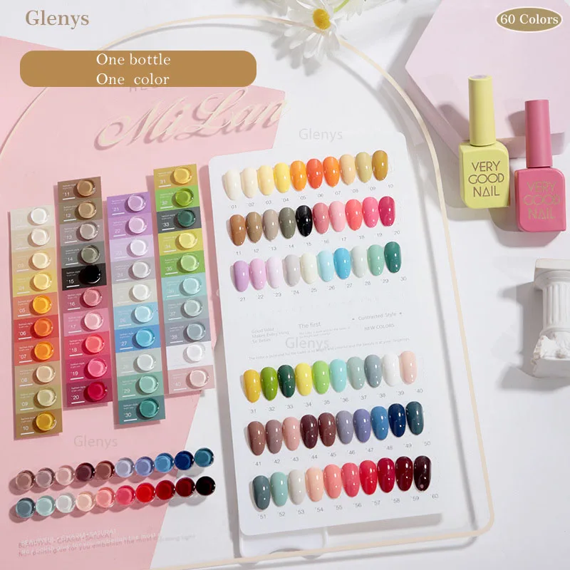 Glenys 60 Color Rainbow nail polish Tape Color Card New Semi Permanent Soak UV LED Nail Art Varnish Set Wholesale 15ml