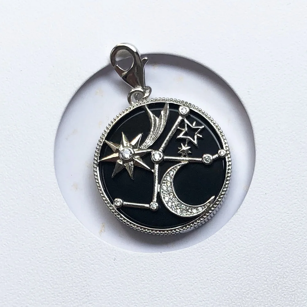 Astro Disc Dangle Charm Europe Style Fine Jewelry Women Vintage Gift In 925 Sterling Silver