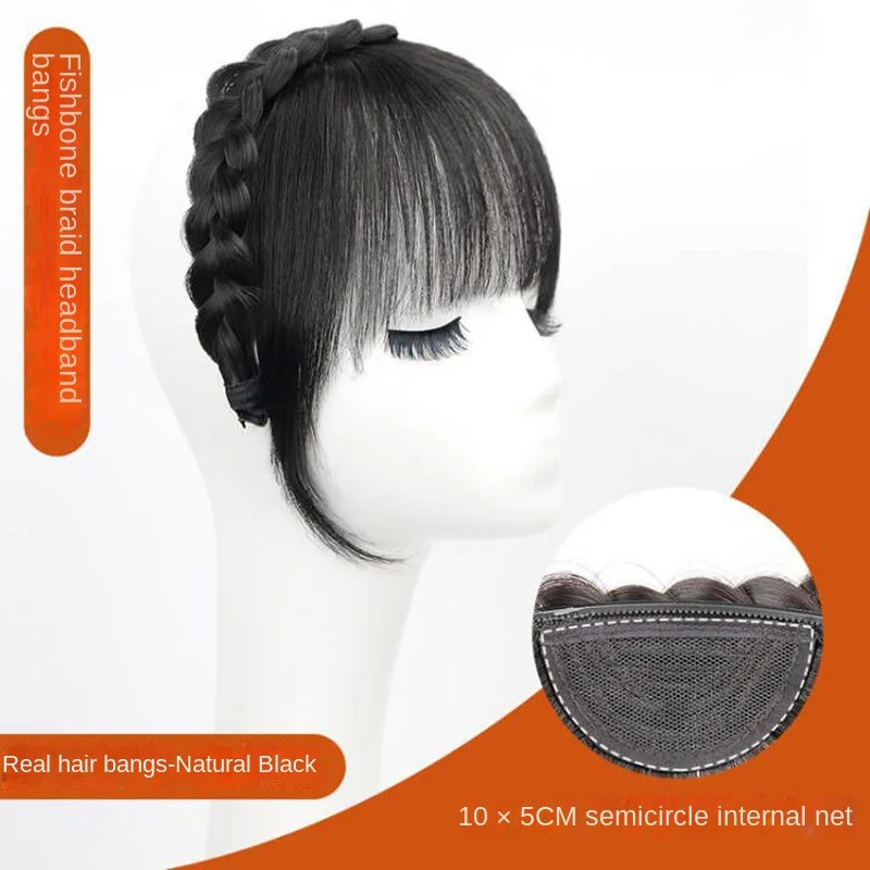 Synthetic Fake Bangs Hair Neat Fringe Bands with Double Row Braids Headband Heat Resistant Bangs In Hair Extensions Hairpieces