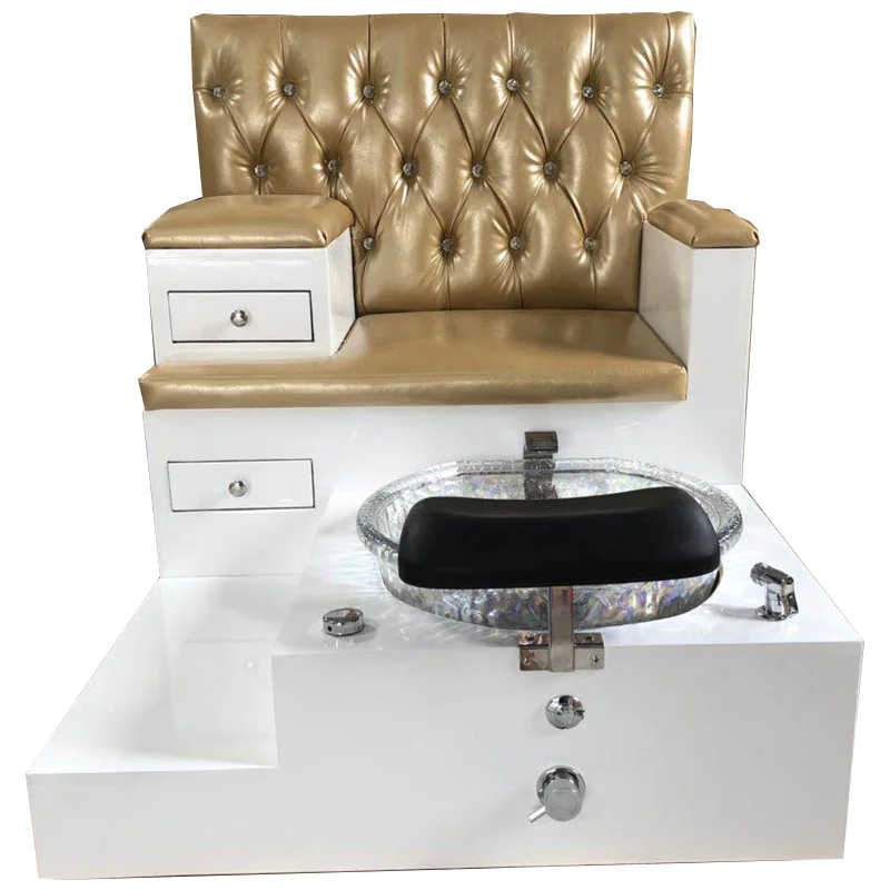 Luxury Black Tufted Leather Foot Spa Pedicure Bench Chair Wooden Storage Base Manicure Pedicure Station With Drawer