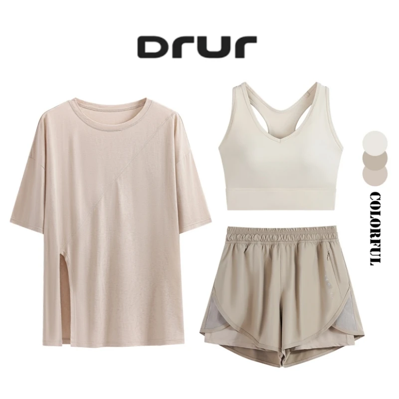 

Комплект для йоги DRUR из 2/3 предметов: легкий, дышащий, свободный спортивный костюм с летними топами, бюстгальтерами и шортами для бега