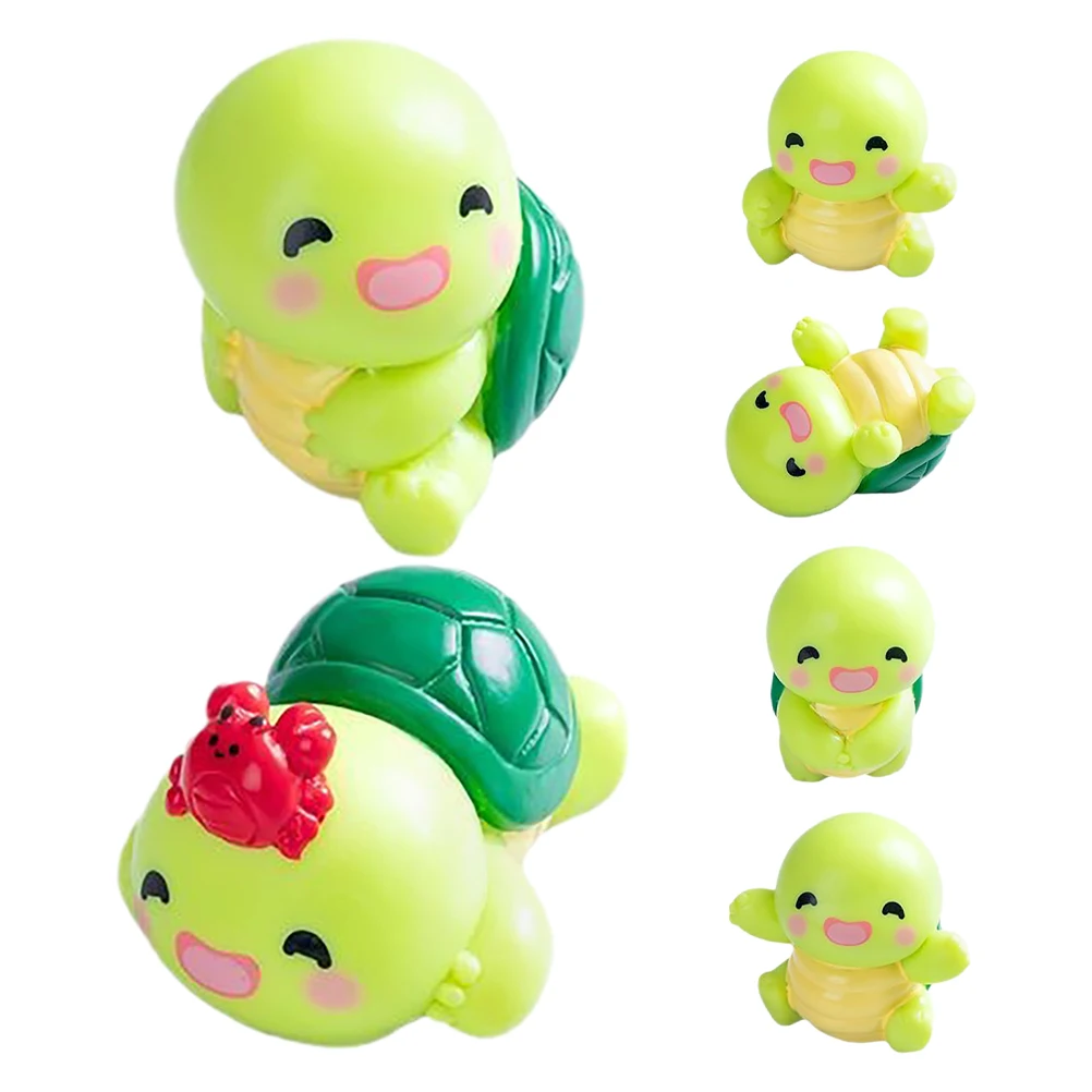 

6 pcs Small Turtle Resin Ornament Cute Animal Statue Mini Figurine Garden Decoration Tiny Craft Desk Shelf Accessories Moss
