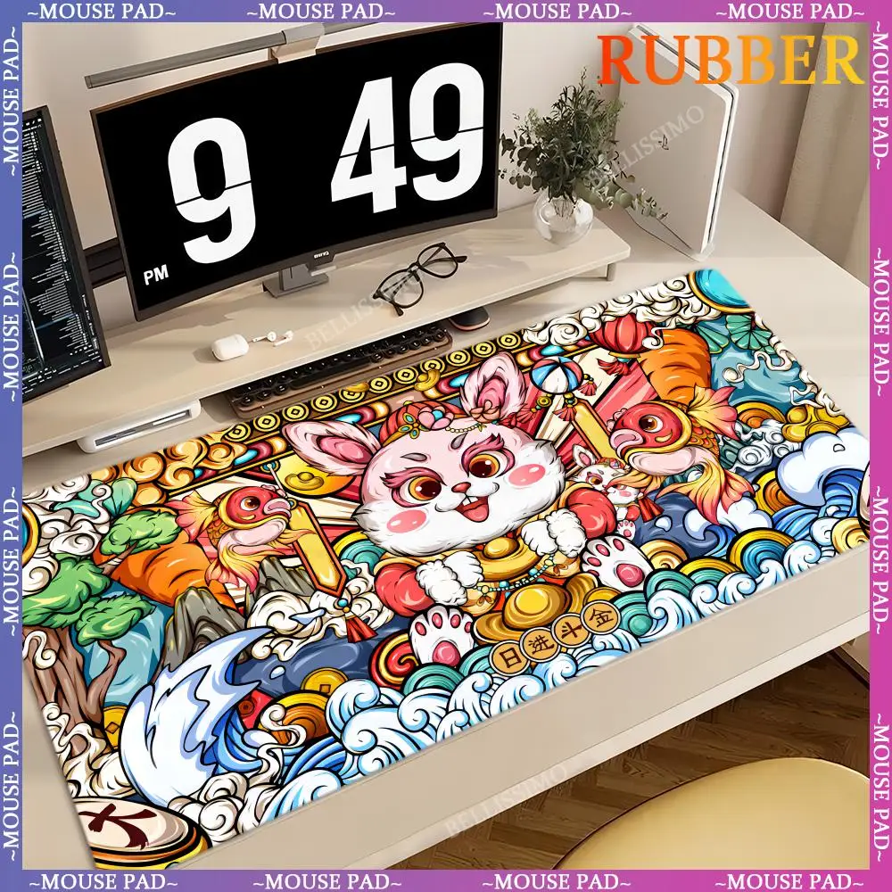 Lucky Rabbit Rubber Game Mouse Pad XXL Keyboard Gamer Cartoon Mouse Pads Desktop Speed ​​Table Pad Anime Non-slip Computer Pad