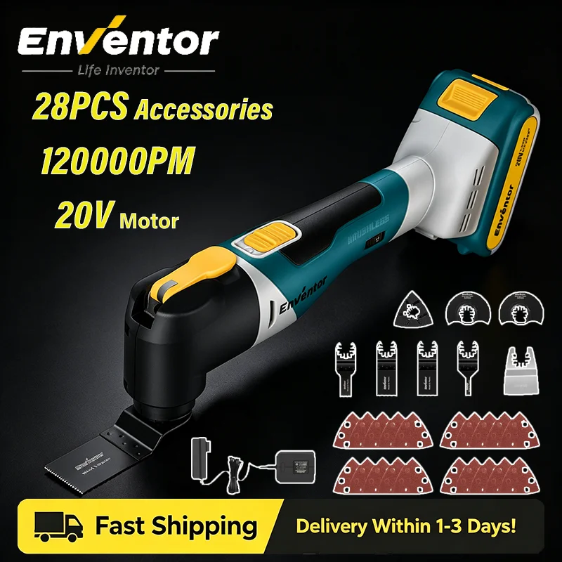 

Enventor 20V Cordless Oscillating Multi Tool, Brushless Oscillating Saw with 28PCS Accessories, Fast Charger, 6 Variable Speeds, 4° Oscillation Angle for Scraping, Sanding