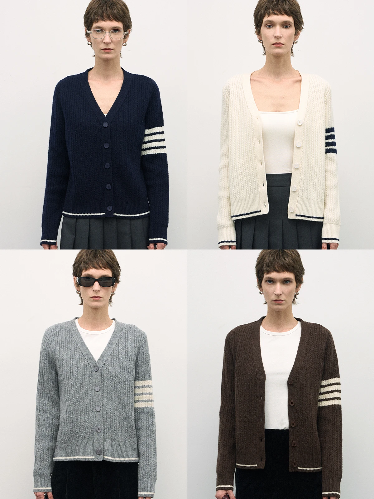 

Classic V-Ne Knitted Wool Sweater Coat Women's Top Casual Sle Slim Fit Long Sve Button DownStriped Pattern