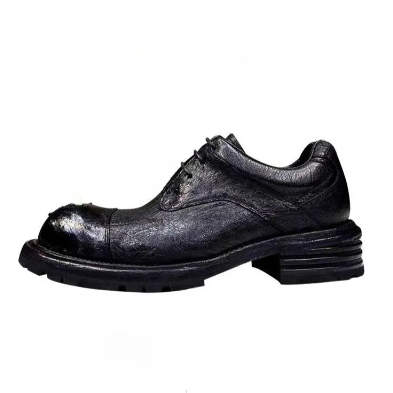 

British Style Genuine Leather Casual Formal Shoes Men Handmade Trendy Breathable Work Outdoor Business Derby Shoes Male Youth