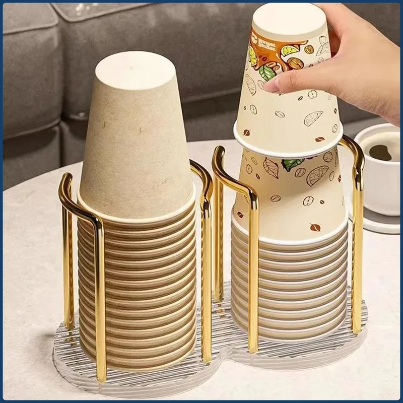 Luxury Disposable Cup Storage Holder Water Tea Cups Dispenser Rack Shelf with Longer Stick Mug Display Stand Home Organizer