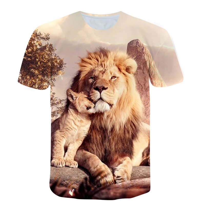 New Cool Animal Lion Pattern T-shirt Men\'s Ladies Children\'s Summer Casual Fun Hip-hop Trend Breathable Lightweight Sports Tops