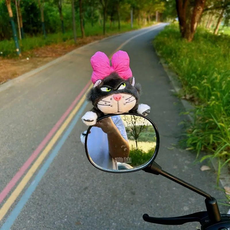 1pcs Car Motorcycle Decoration Accessories Cute Electric Bike Rearview Mirror Creative Pendant Cartoon Cat Decorations Accessori