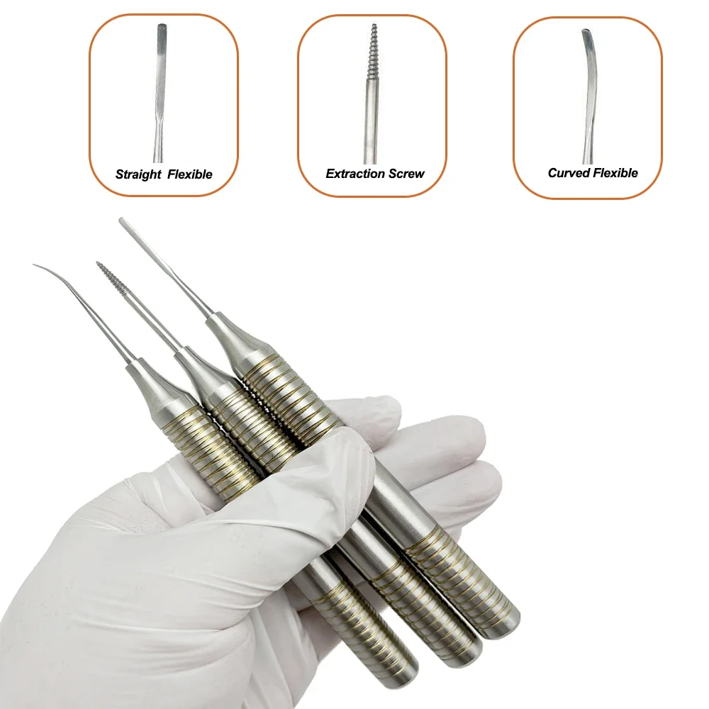 Flexible Tooth Extraction Screw Elevator Dental Flex Periotome Power Kit Tooth Extraction Titanium Tip