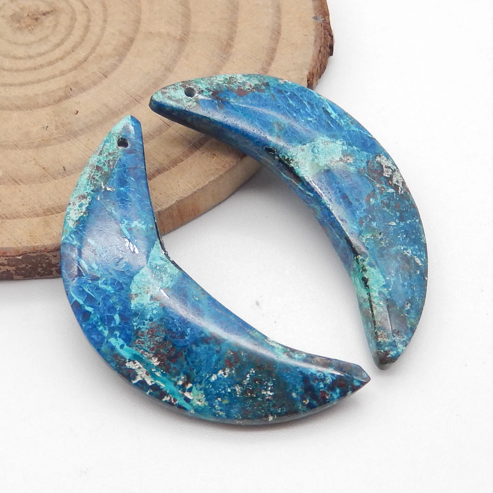 Natural Chrysocolla  Moon shape Earrings Handmade Jewelry for Women, Gemstone Earrings Beads for Jewelry Making