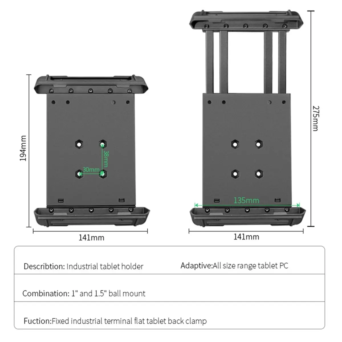Reinforced Nylon Industrial Tablet Mount for 7