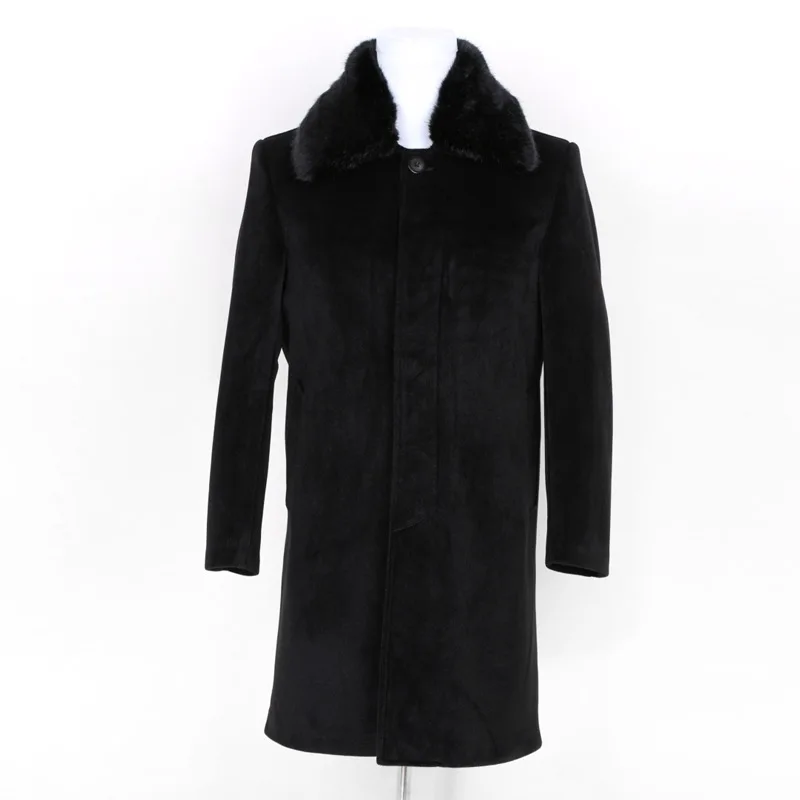 

Autumn Winter Mens Thick Cashmere Coat Business Casual Long Woolen Blend Coat Men Faux Fur Collar Overcoat Long Wool Windreaker