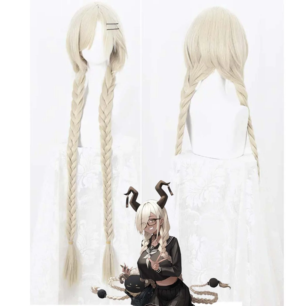 Image of Azur Lane IJN Owari Cosplay-Perücke, hitzebeständiges Kunsthaar, 100 cm langer Zopf, verstellbare Kappe für Anime Cos Halloween Party