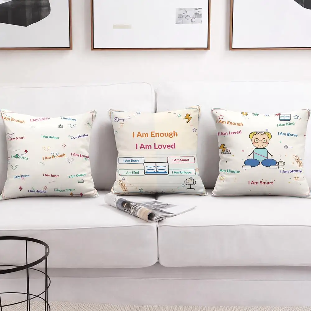 I Am Enough I Am Loved Positive Cushion Cover Soft Short Plush Pillow Cases Hidden Zipper Cutecore Sofa Bedroom Home Decor Gift