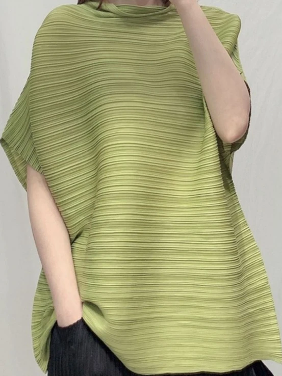 Three Houses Series Women's Summer High-End New Short Sleeve Folded Top Breathable Versatile Slimming Shirt Casual Loose Fit ...