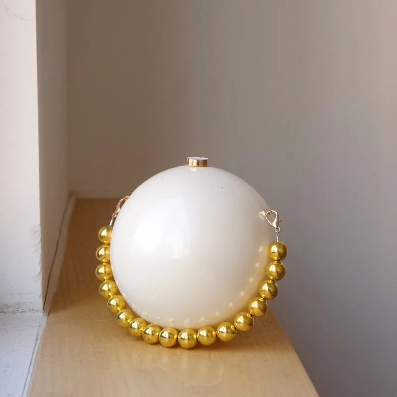 

Белая вечерняя сумка для женщин, новая круглая акриловая модная элегантная оригинальная маленькая сумочка с бусинами, легкий клатч