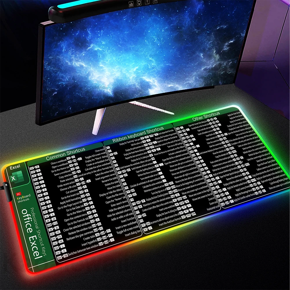 

RGB Gaming Mouse Pad Office Desk Mat HD Shortcut Key Large LED Light MousePads PC Computer Rubber Carpet With Backlit 900x400mm