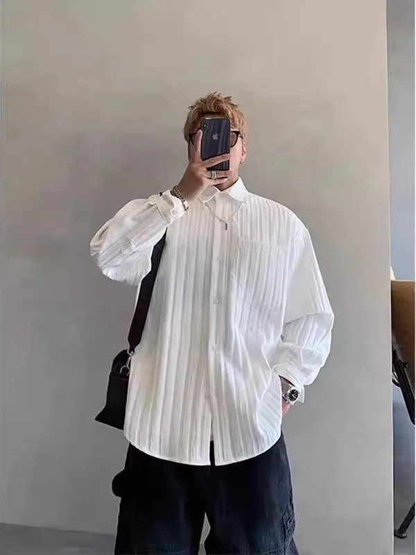 

Extra Large Size Men's Long irt Loose Fit Textured Design Casual Sle Breathable Comfortable Spring Summer Casual irt