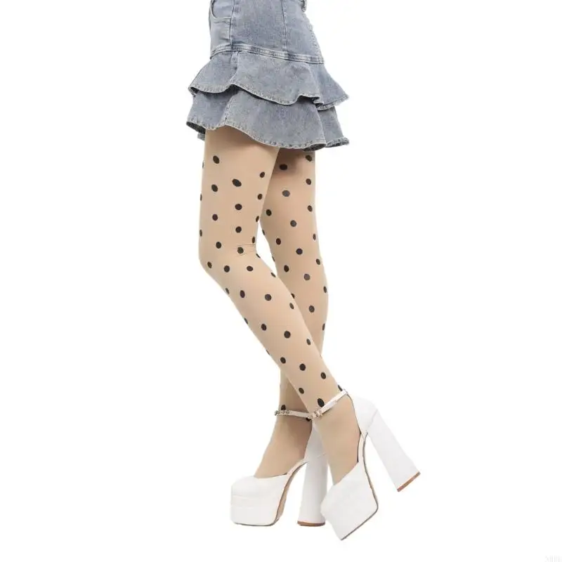 N0PE Women Opaque Stockings Vintage Dot Patterned Silky Thin Pantyhose Footed Tights