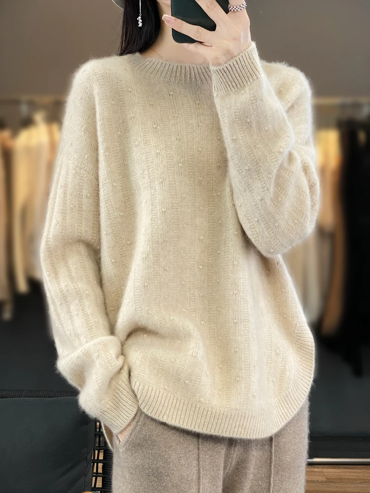 

Yoyoselect Autumn Winter Women 100% Merino Wool Sweater O-Neck Pullover Slit Knitwear Casual Top Korean Cashmere Clothing