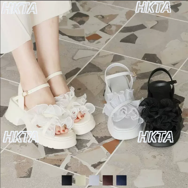 Japanese Retro Fashion Daily Ruffle Tower Buckle Heel Platform Heightening Summer Sandal Casual Versatile Shoes Women Sandals