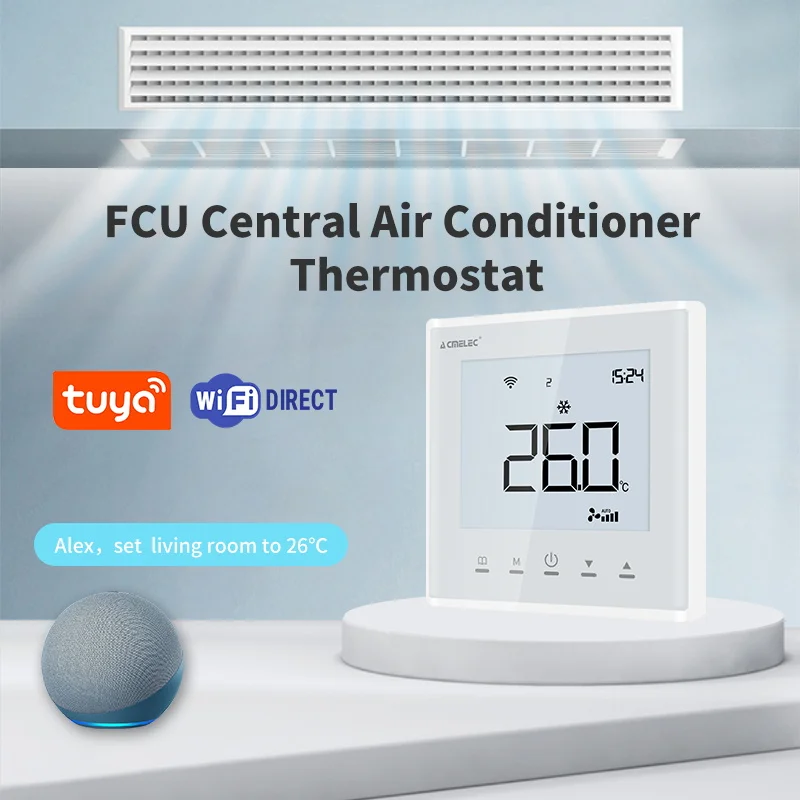TUYA akıllı termostat Wifi için merkezi klima 2 & 4 boru ısıtma ve soğutma sıcaklığı 3 hız Fan kablosuz denetleyici