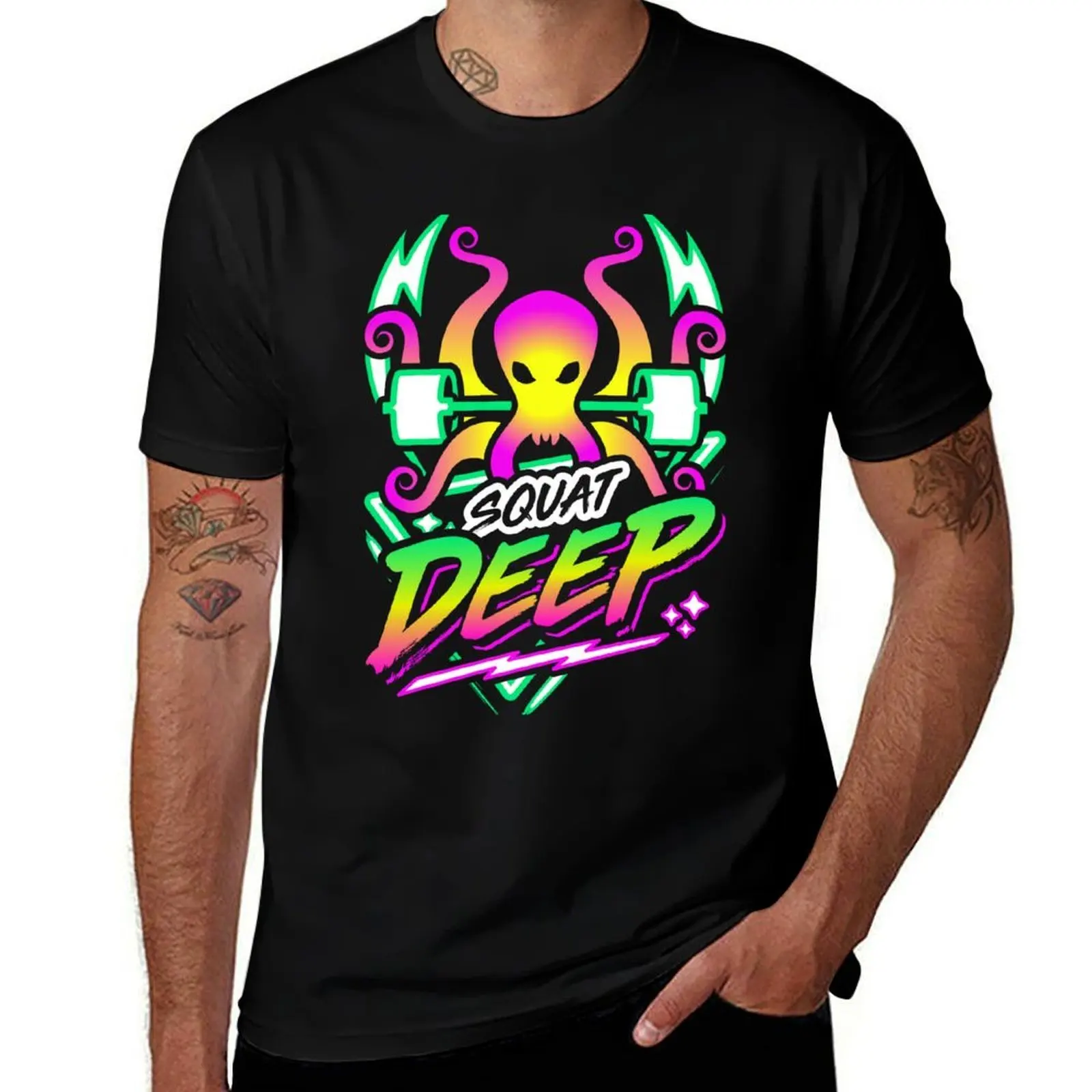 Squat Deep Kraken Retro Neon Synthwave 80s 90s T-Shirt Quick Dry Light Sports T-Shirt