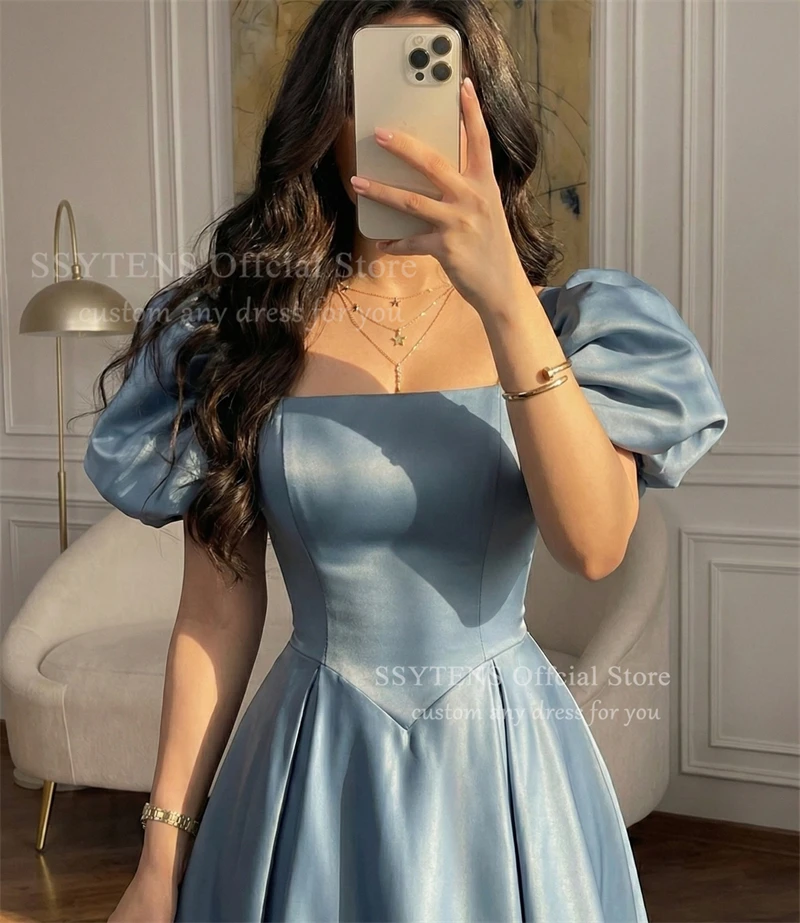 SSYTENS Princess Blue Long Evening Dresses Off The Shoulder A-Line Princess Prom Gowns Wedding Guest Party Dresses Customize