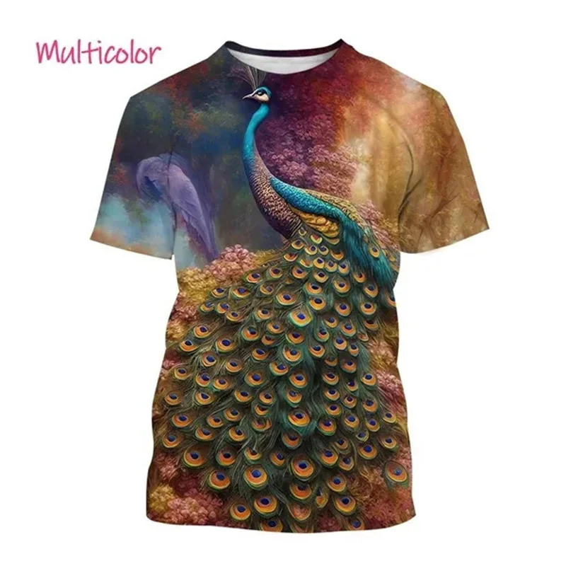 Girls Clothes 3D Printed Beautiful Peacock T-Shirt Children Clothing for 2-10Y Summer Short Sleeve T Shirt Casual Colorful Tops