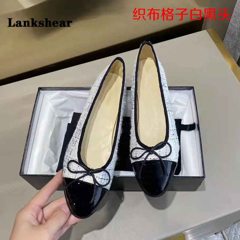 Bowknot Flat Round Toe Shallow Mouth Single Shoes New Leather Color Matching Women\'s Shoes Single Shoes Women\'s Ballet Shoes