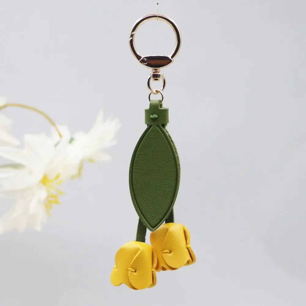 Элегантная милая сумка-тюльпан, подвеска из искусственной кожи, дофамин, автомобильные брелки, подвески для сумки, корейский стиль, свежее украшение для рюкзака, подарок