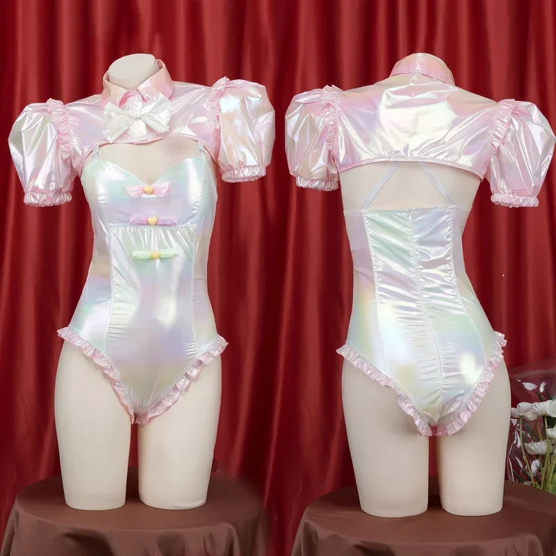 Costume Cosplay KAngel per ragazza esigente Costume da bagno LOLITA 2 pezzi Sexy tuta rosa materiale Laser cappotto Kawaii