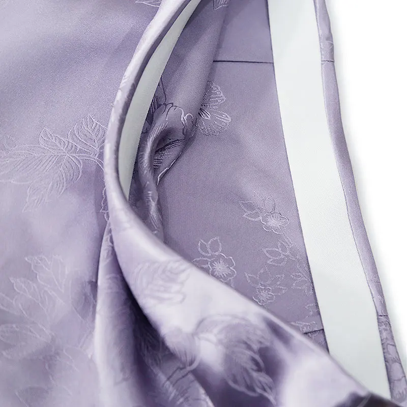 Good Drape Feeling 100% Natural Mulberry Silk Jacquard Satin Purple Elongated Slim Fit Heavyweight Hip Hugging Fishtail Skirt