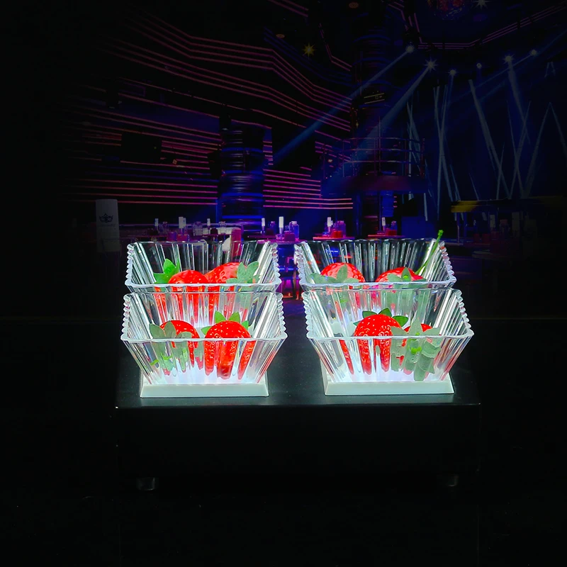 LED Four-Compartment Glowing Fruit Platter Wrought Iron Snack Plate for Bar KTV Partitioned Lounge Private Room Decor