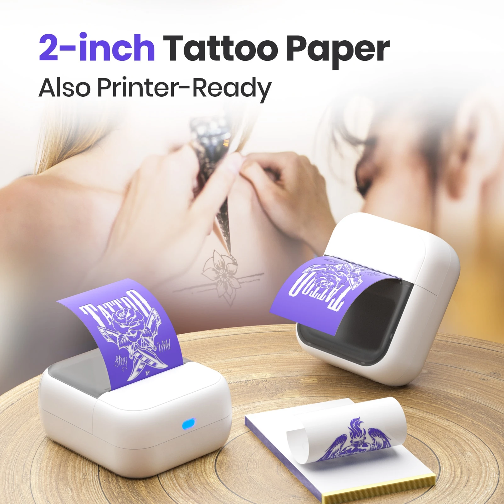 Stampante per Tatuaggi, Stampante Termica per Etichette da 2 Pollici, Connessione Wireless, Risoluzione 203dpi, Mini Stampante Portatile per Tatuaggi