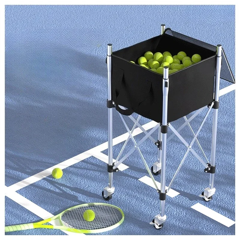 Portable Stainless Steel Tennis Trainer Cart Ball Collection Basket Large Capacity